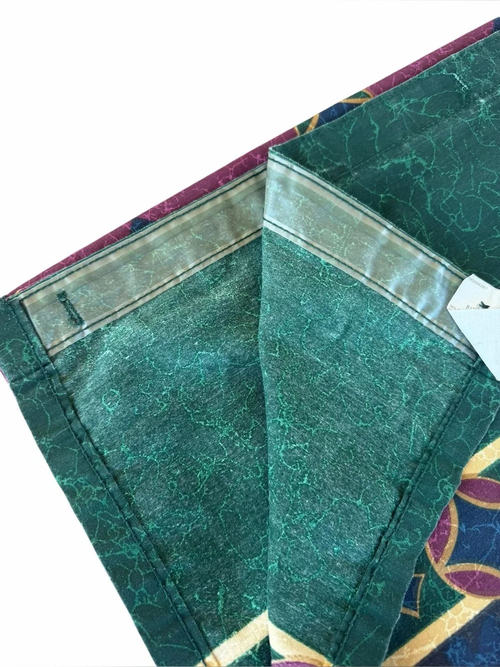 VTG 90s Springs Amalfi Geometric Shower Curtain Green Burgundy Diamond 69x69 GUC